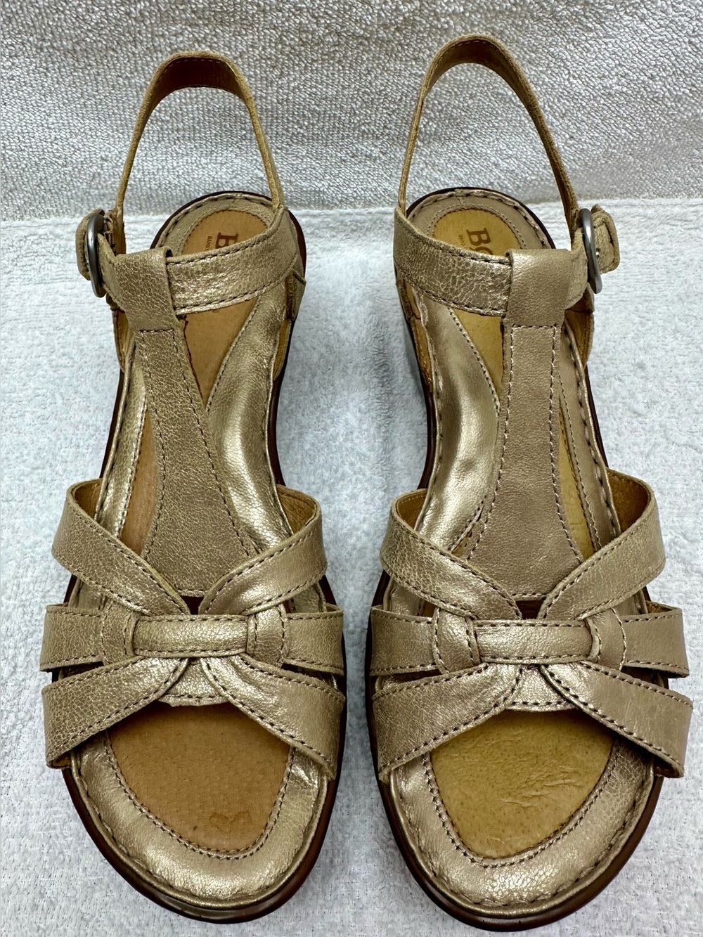 Born Olympia Champagne leather platform sandals